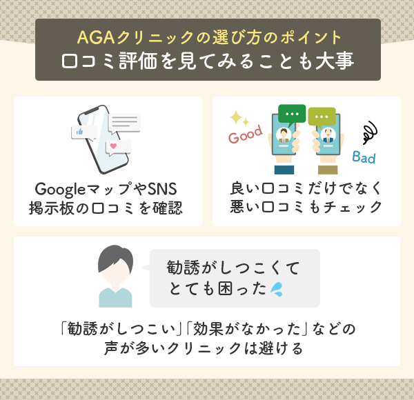 AGAクリニックの口コミ評価を見てみることも大事